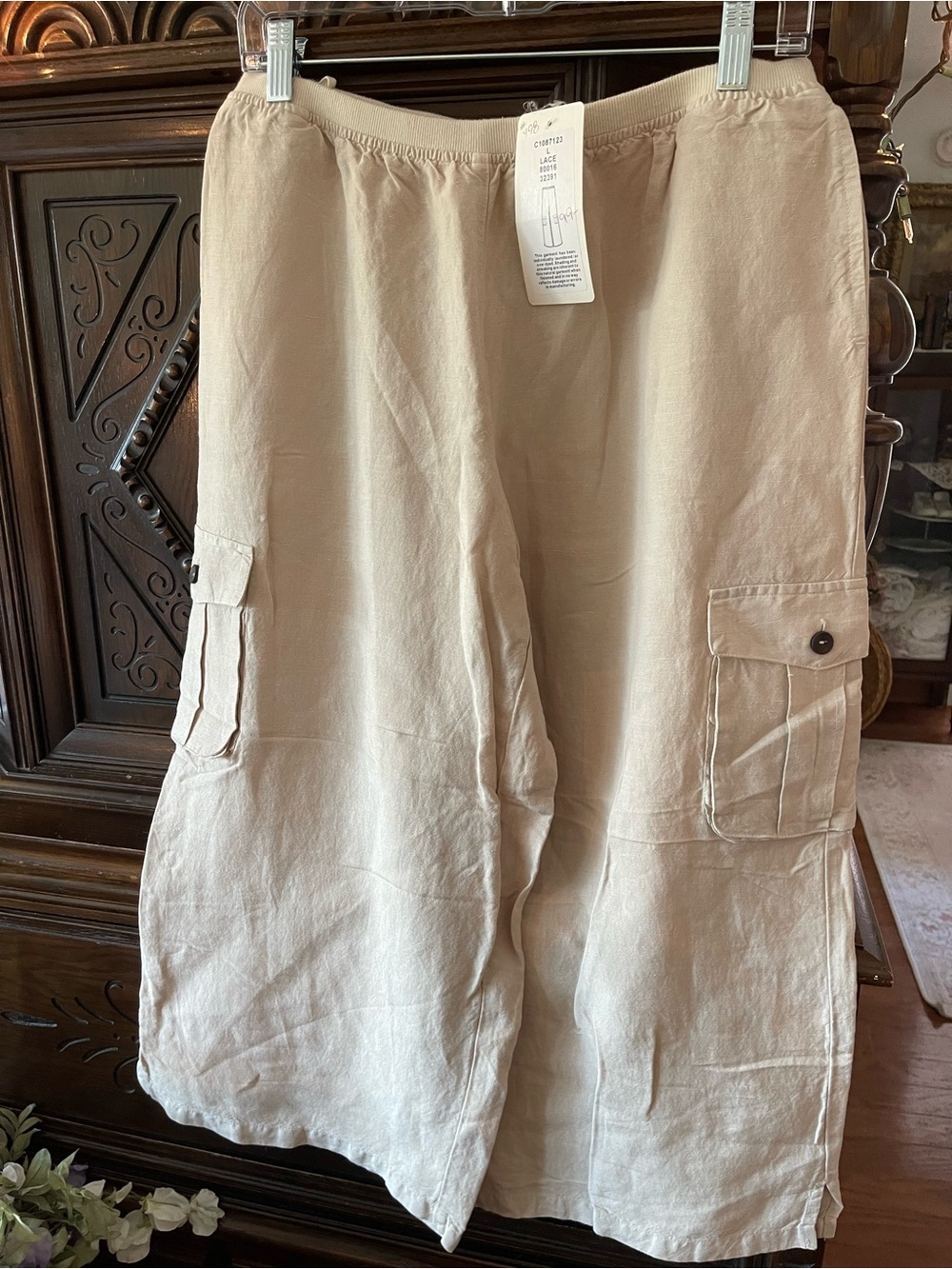 NWT Kleen Women's Wide-Leg Cargo Linen Pants - Cream
